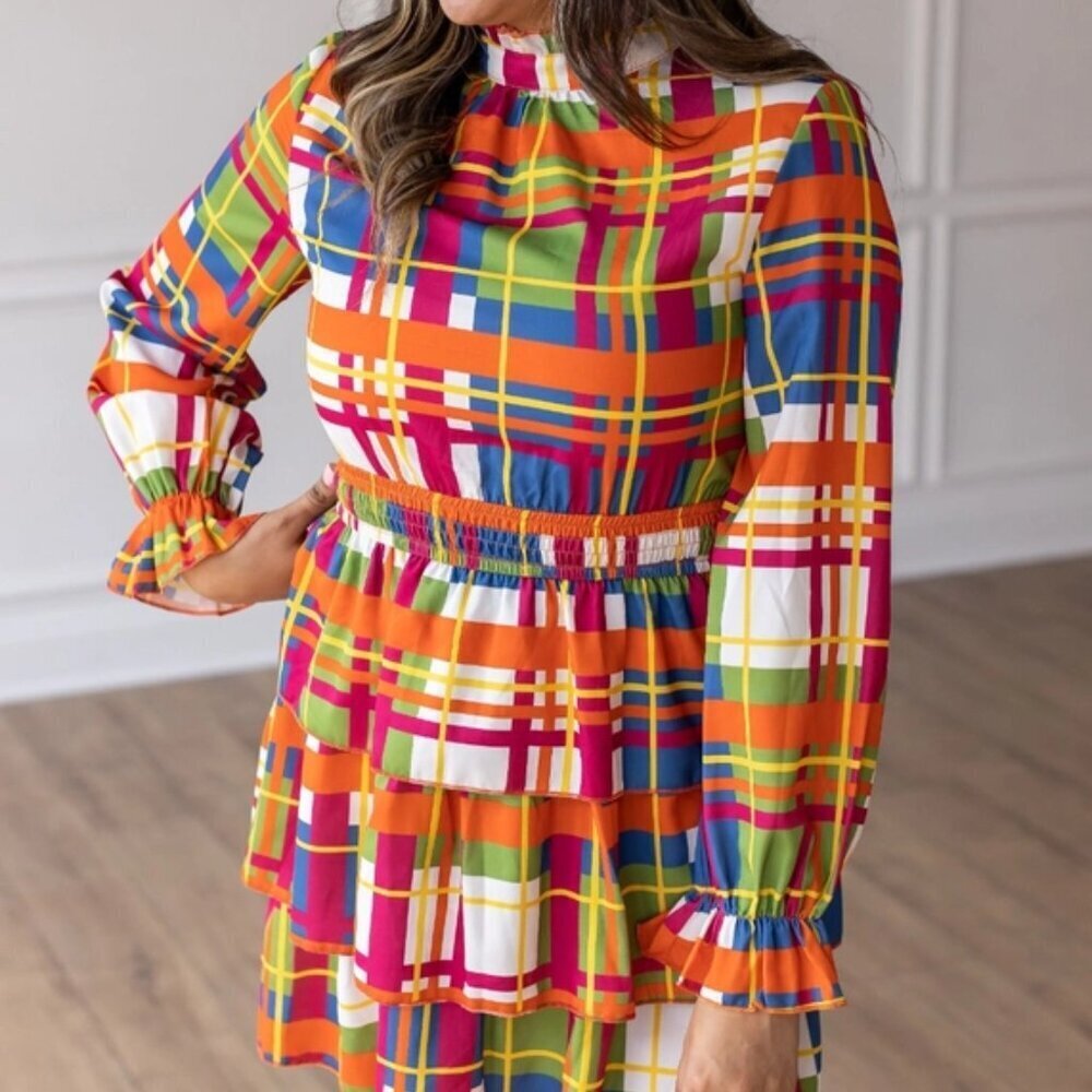 Southern Grace Colorful Plaid Mini Dress - Picture 1 of 2